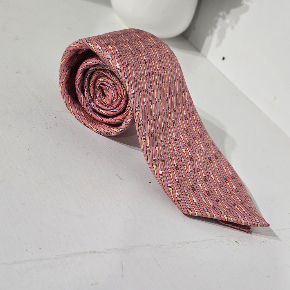 Peter Blair Golf Pink‎ Coral 100% Silk Men's Tie Made USA 3.5" X 58" Preppy